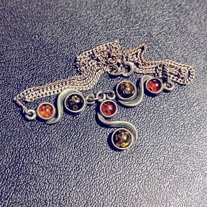 SOLD Sterling silver and Amber necklace vintage 925